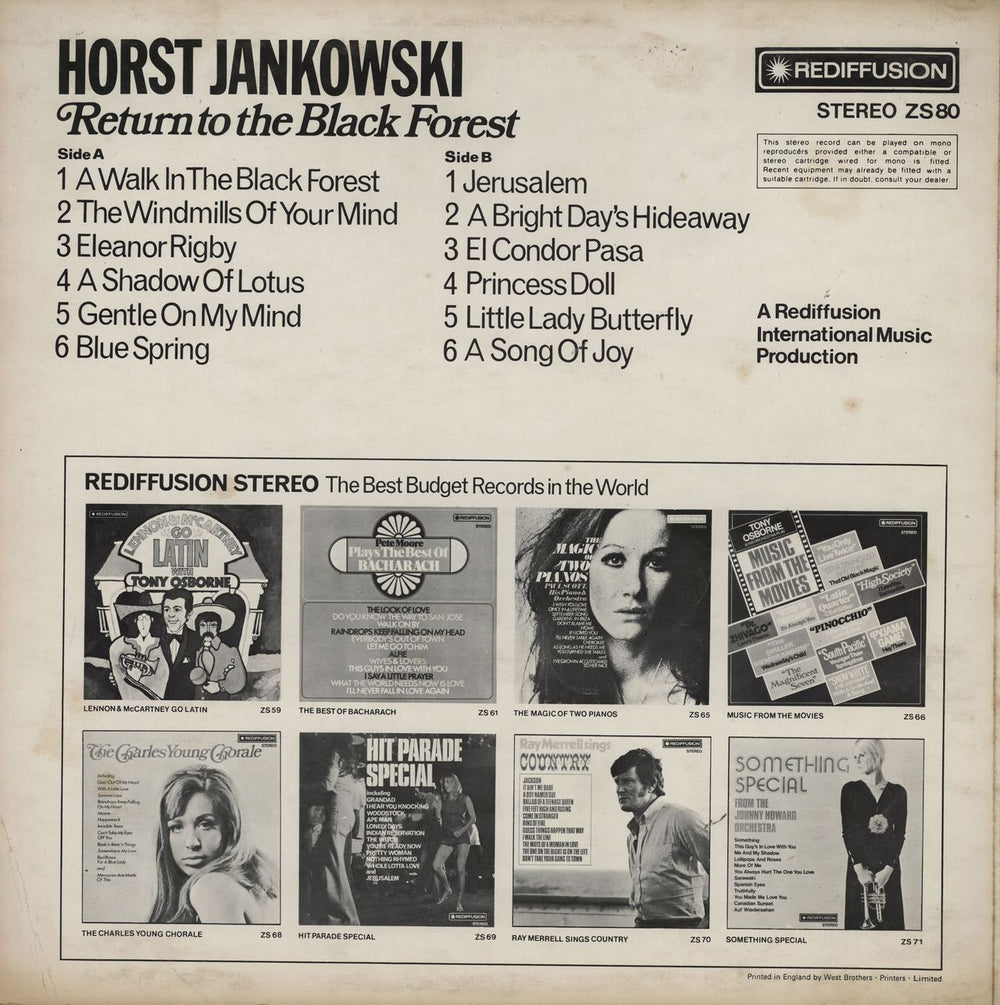 Horst Jankowski Return To The Black Forest UK vinyl LP album (LP record)