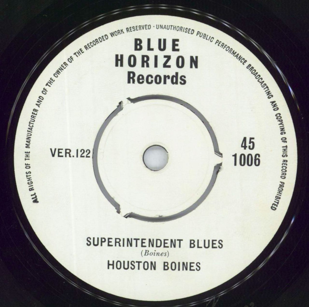 Houston Boines Superintendent Blues UK 7" vinyl single (7 inch record / 45) VER.122