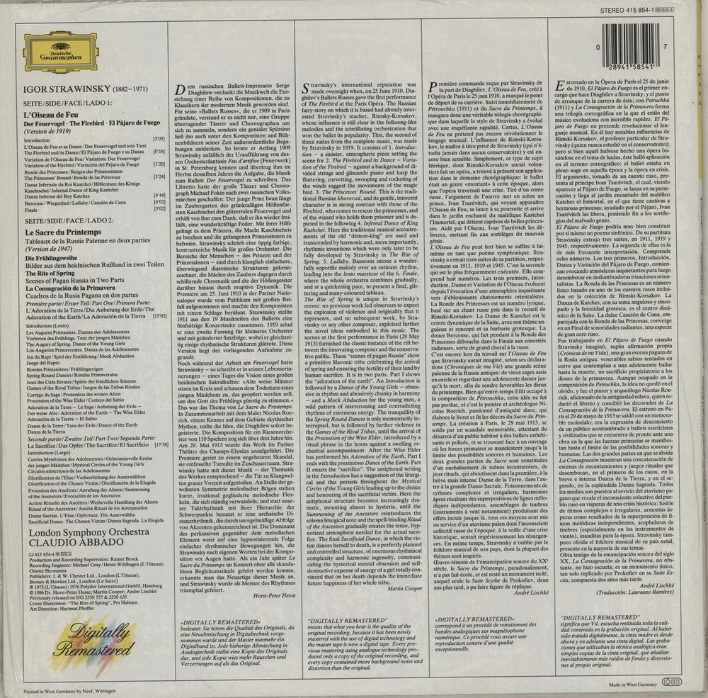 Igor Stravinsky The Firebird (Suite) / Le Sacre Du Printemps German vinyl LP album (LP record) 028941585417