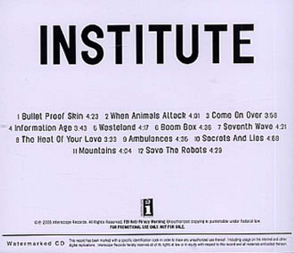 Institute Institute - Distort Yourself US Promo CD-R acetate CD-R ACETATE