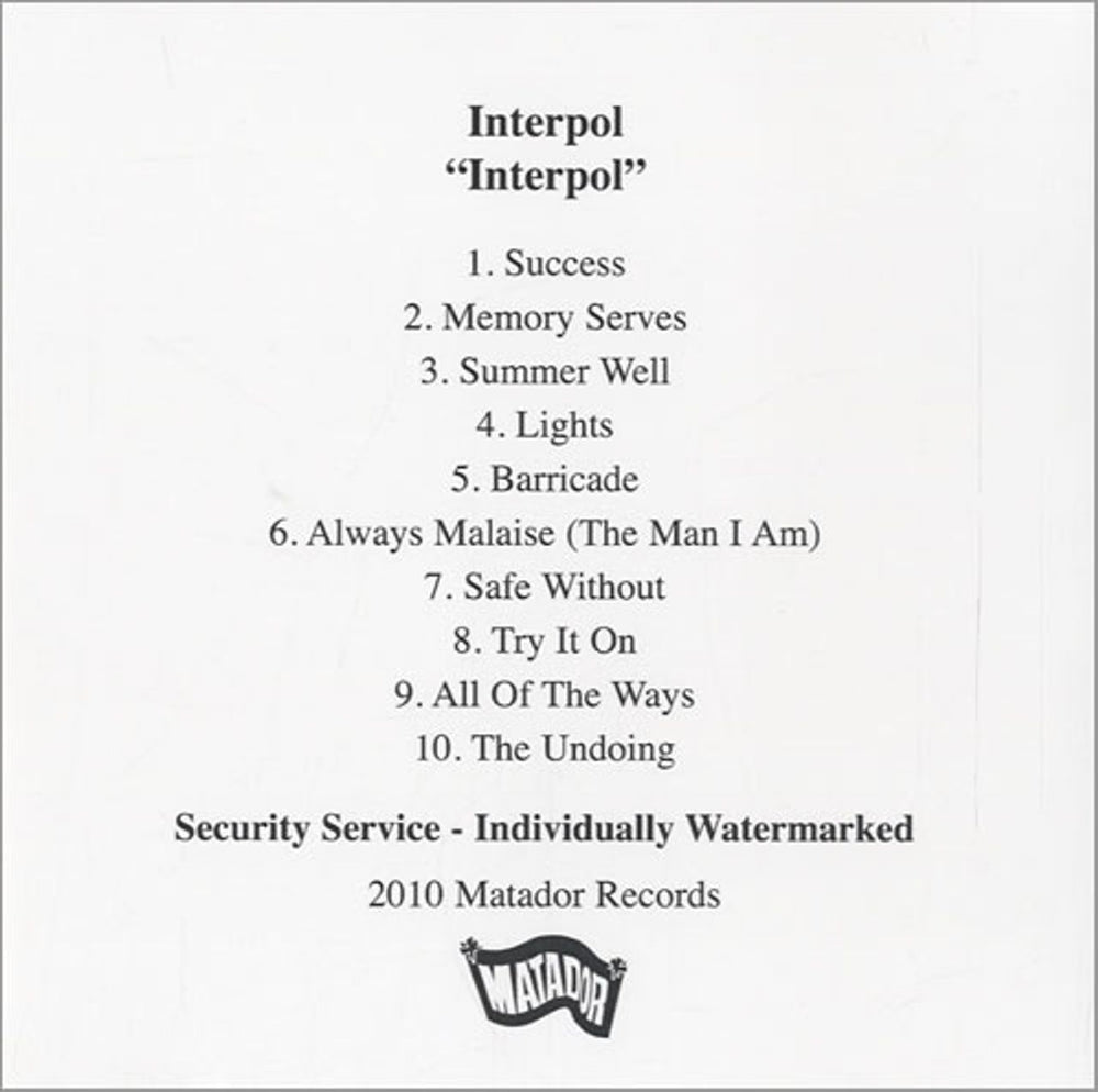 Interpol Interpol US Promo CD-R acetate CD-R ACETATE