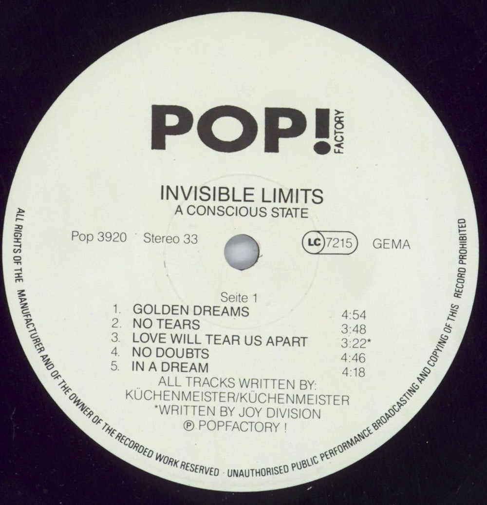 Invisible Limits A Conscious State German vinyl LP album (LP record) INVLPAC820367