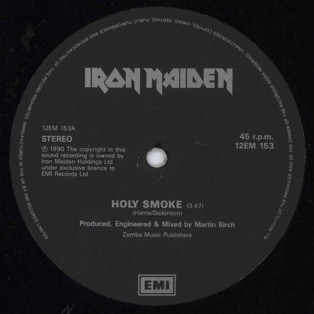 Iron Maiden Holy Smoke + Poster UK 12" vinyl single (12 inch record / Maxi-single) IRO12HO798452