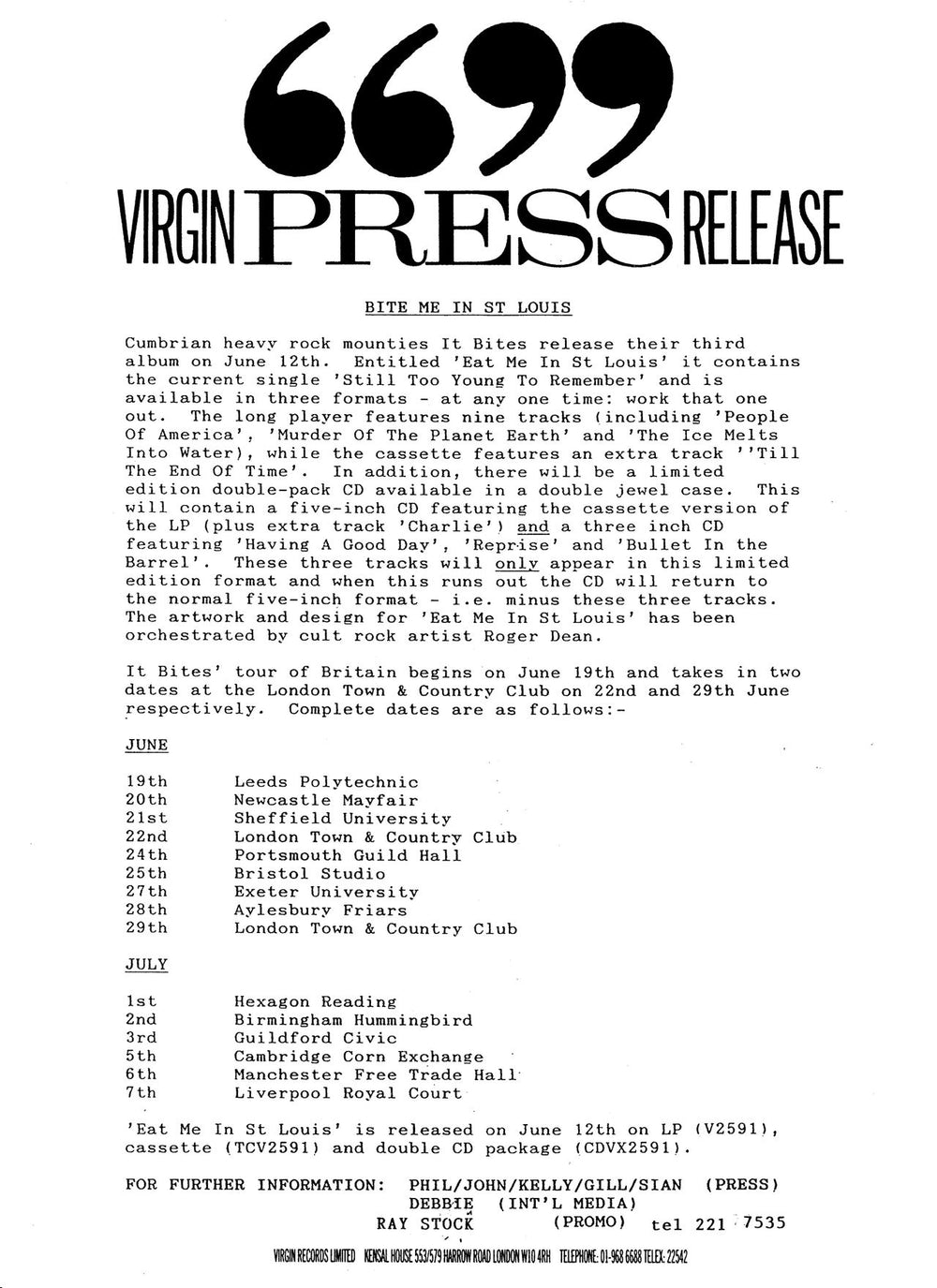 It Bites Eat Me In St. Louis + PR UK vinyl LP album (LP record) ITBLPEA428867