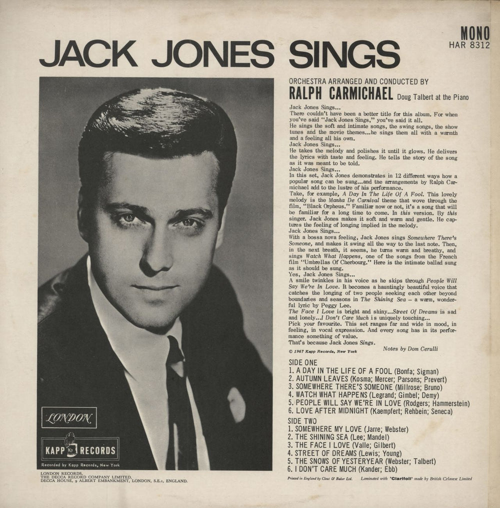 Jack Jones Jack Jones Sings UK vinyl LP album (LP record)