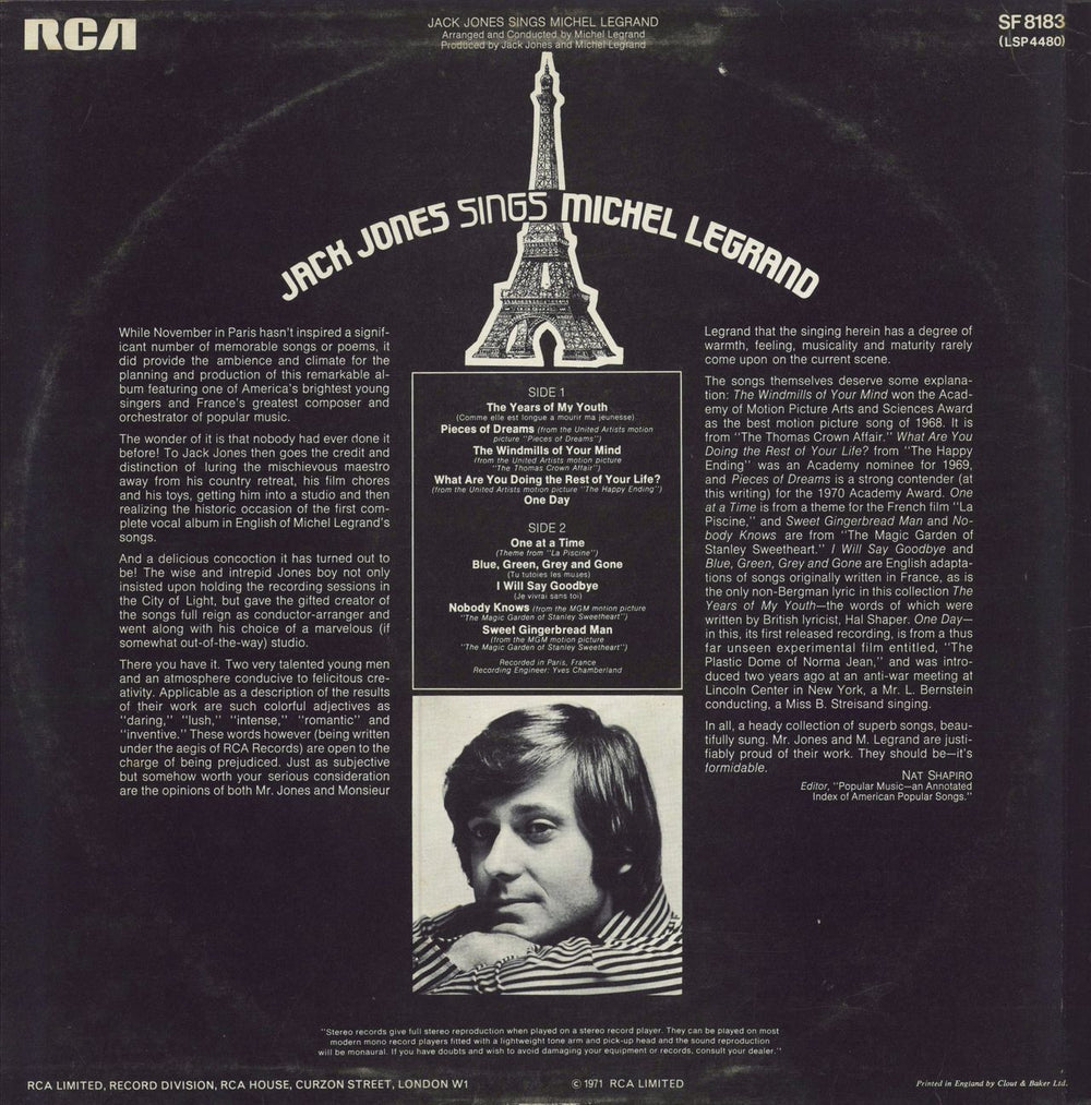 Jack Jones Sings Michel Legrand UK vinyl LP album (LP record)