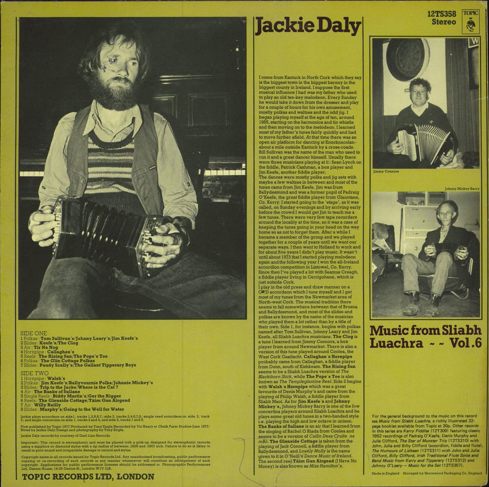 Jackie Daly Music From Sliabh Luachra - Vol 6 UK vinyl LP album (LP record)