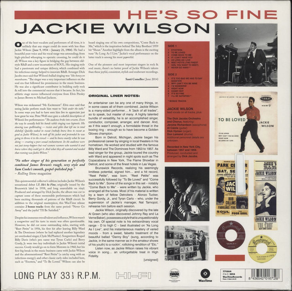 Jackie Wilson He's So Fine - 180gm - Sealed UK vinyl LP album (LP record)