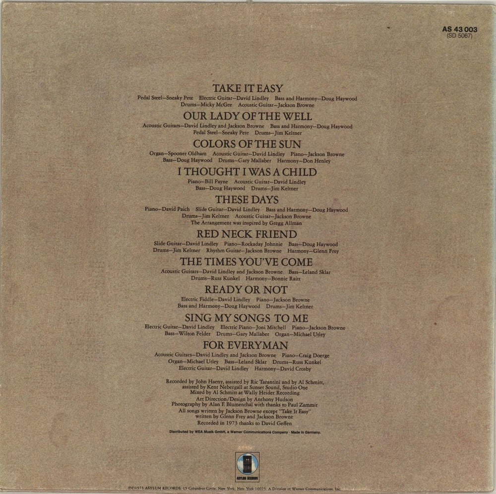 Jackson Browne For Everyman German vinyl LP album (LP record)