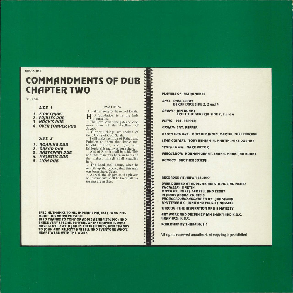 Jah Shaka Commandments Of Dub Chapter 2 UK vinyl LP album (LP record)