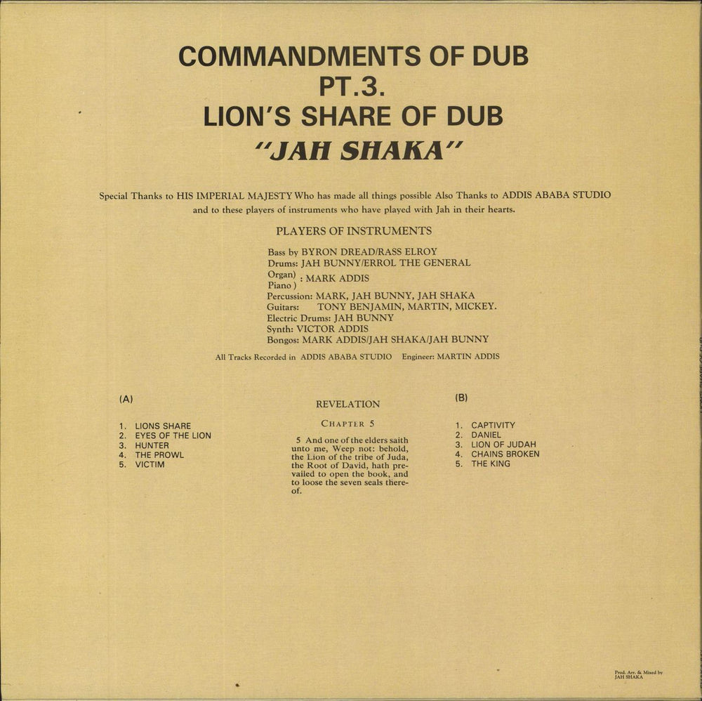 Jah Shaka Lion's Share Of Dub: Commandments Of Dub Part 3 UK vinyl LP album (LP record)