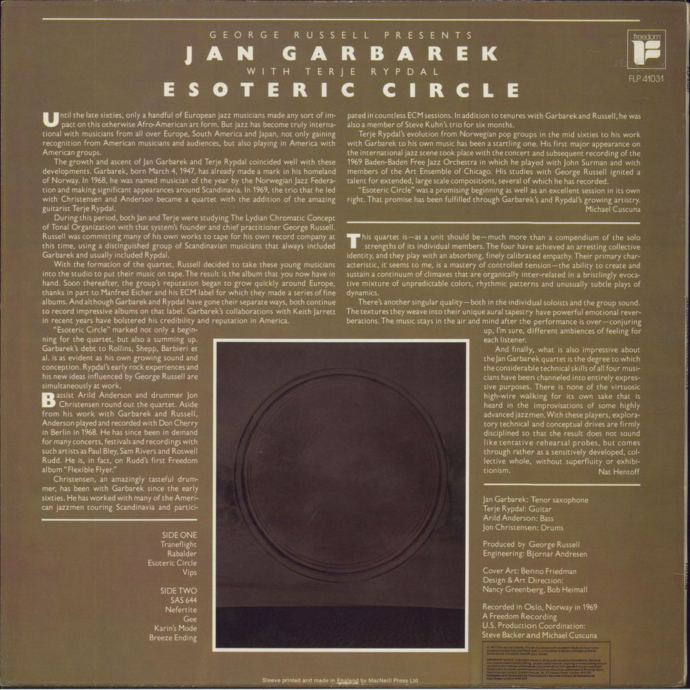 Jan Garbarek Esoteric Circle UK vinyl LP album (LP record)