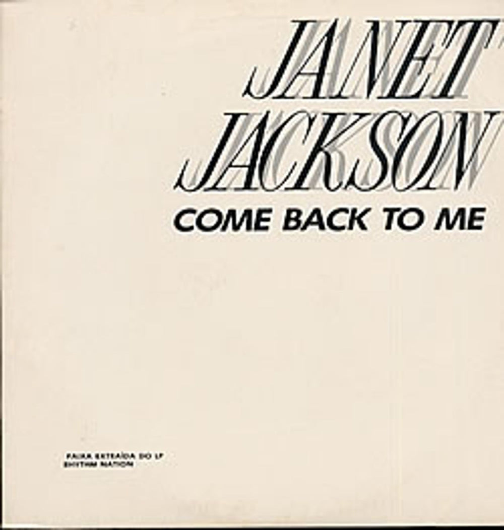 Janet Jackson Come Back To Me Brazilian Promo 12" vinyl single (12 inch record / Maxi-single) 2801397