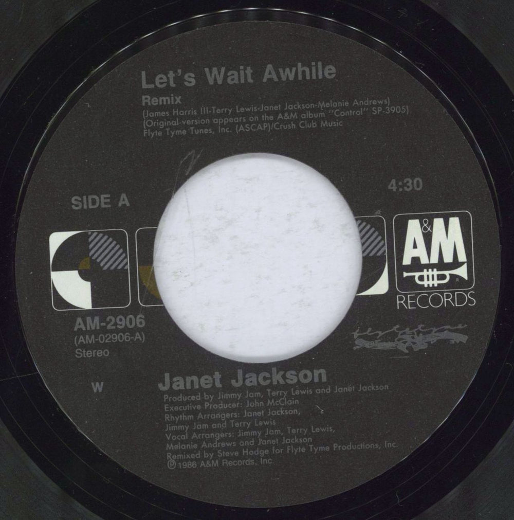 Janet Jackson Let's Wait Awhile US Promo 7" vinyl single (7 inch record / 45) J-J07LE832040