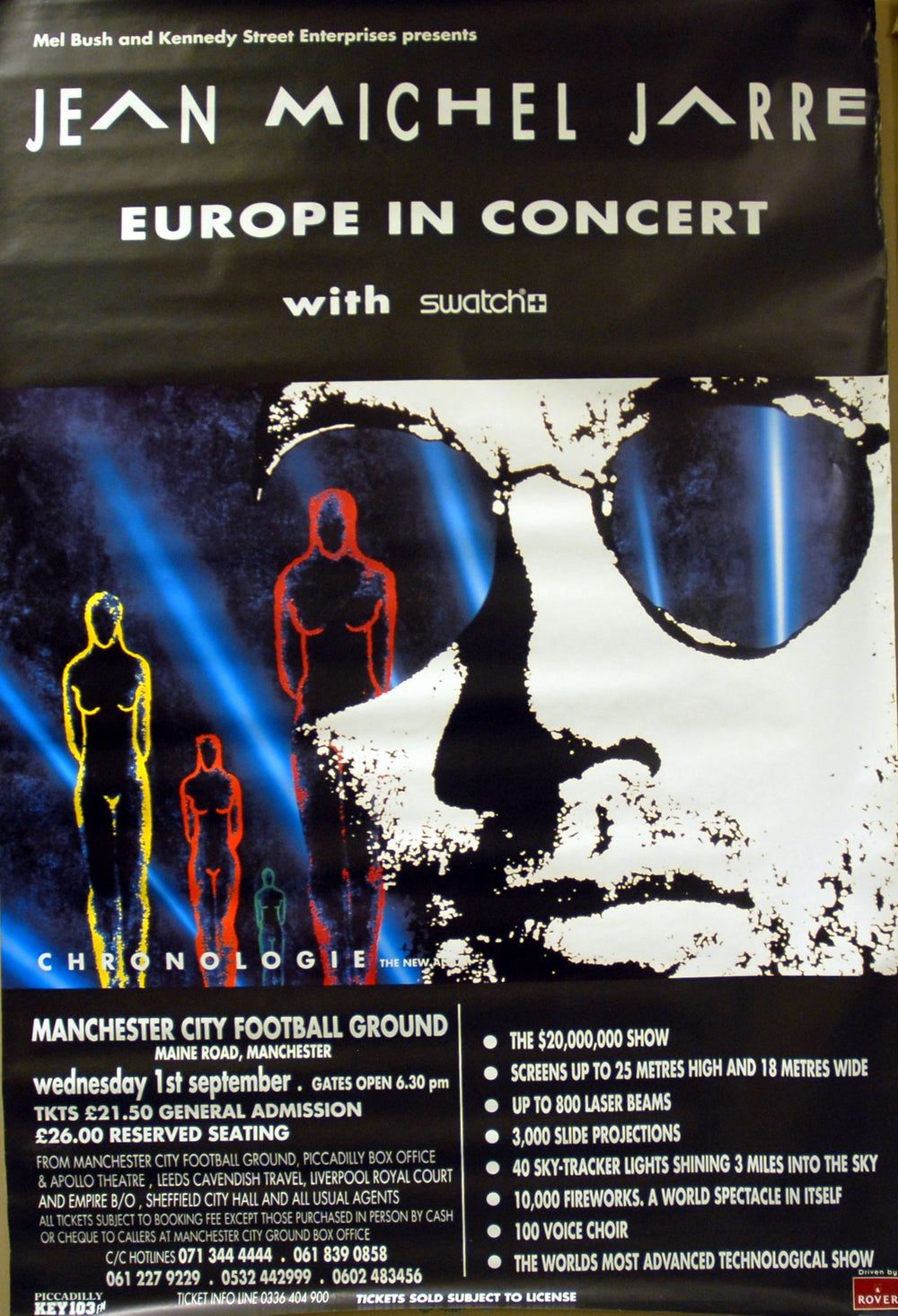 Jean-Michel Jarre Europe In Concert - Manchester UK Promo poster 60" X 40"