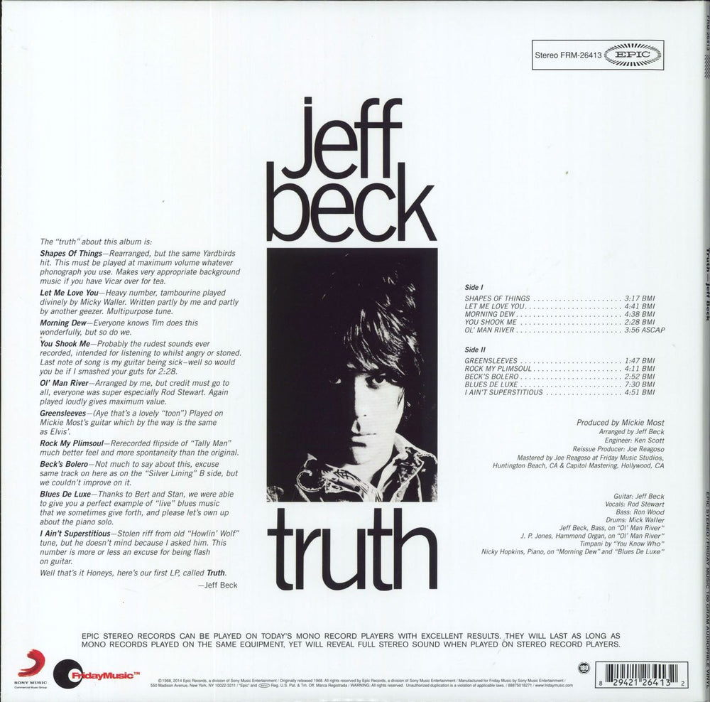 Jeff Beck Truth - 180gm UK vinyl LP album (LP record) 829421264132