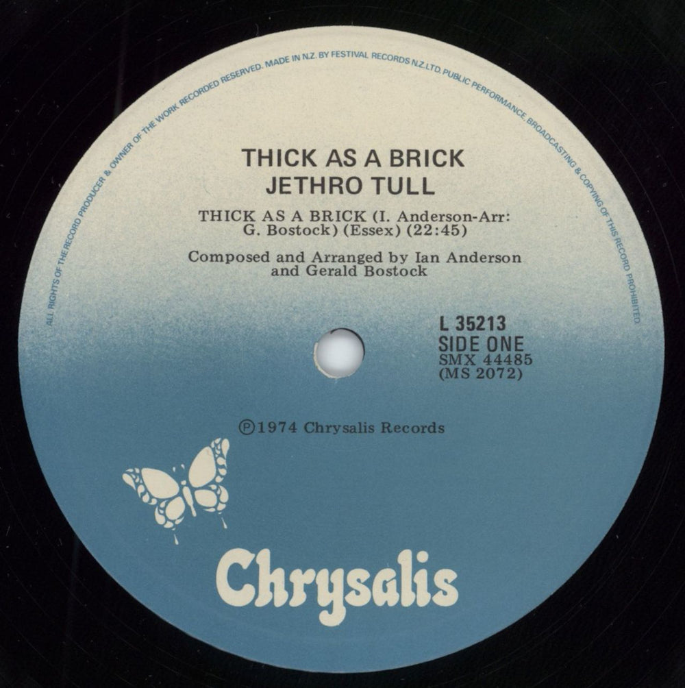 Jethro Tull Thick As A Brick - 2nd New Zealand vinyl LP album (LP record) TULLPTH788721