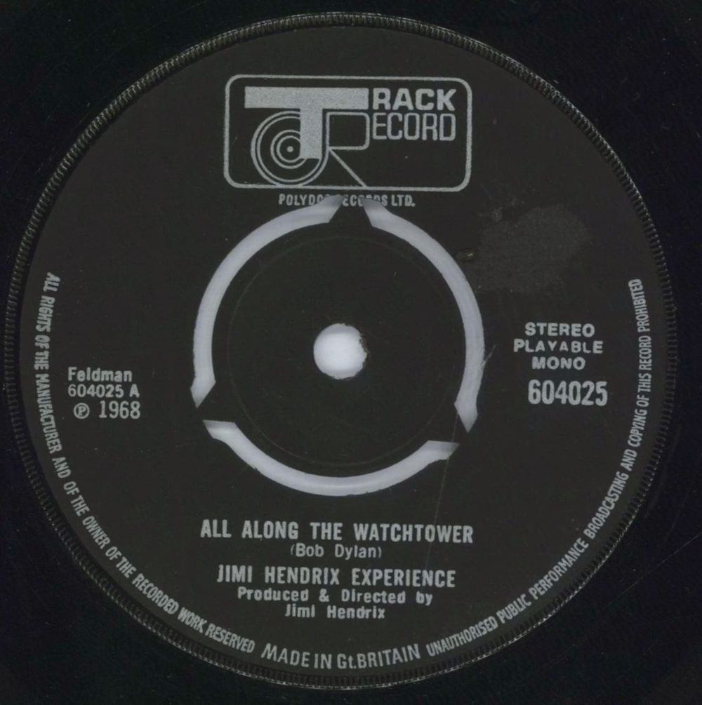 Jimi Hendrix All Along The Watchtower - 3pr UK 7" vinyl single (7 inch record / 45) 604025