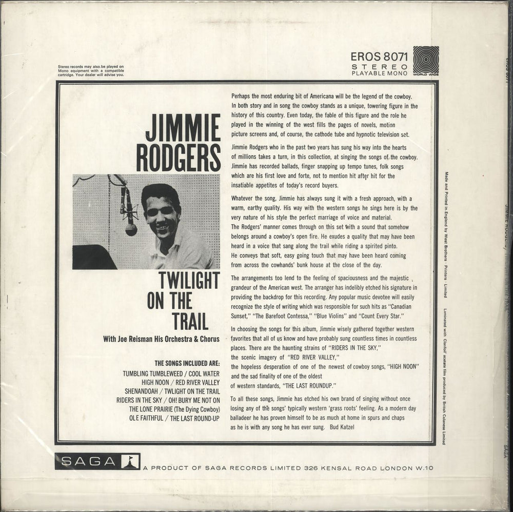 Jimmie Rodgers (Country) Twilight On The Trail UK vinyl LP album (LP record)