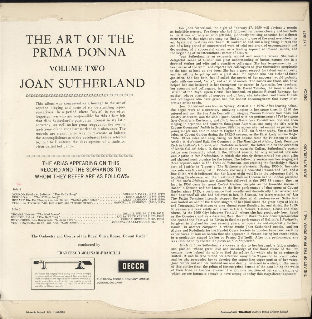 Joan Sutherland The Art Of The Prima Donna Volume 2 UK vinyl LP album (LP record)