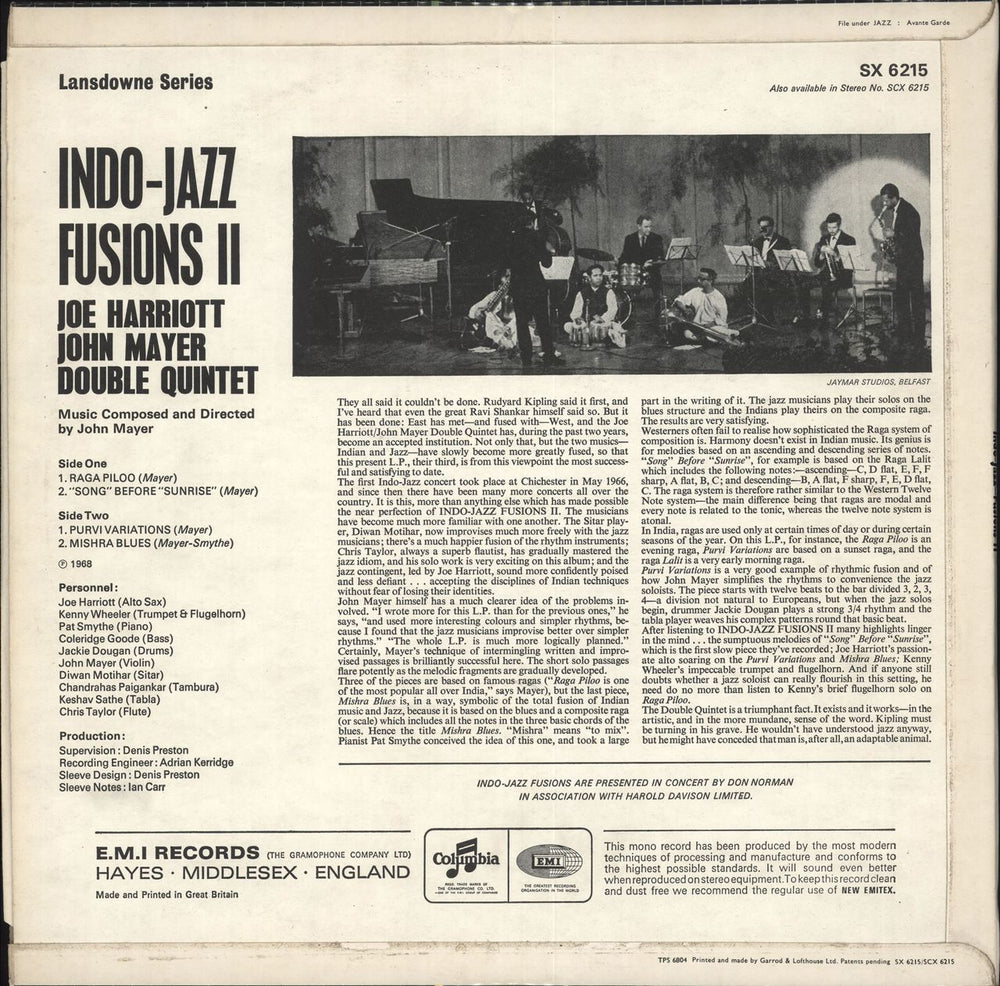 Joe Harriott & John Mayer Indo-Jazz Fusions II UK vinyl LP album (LP record)