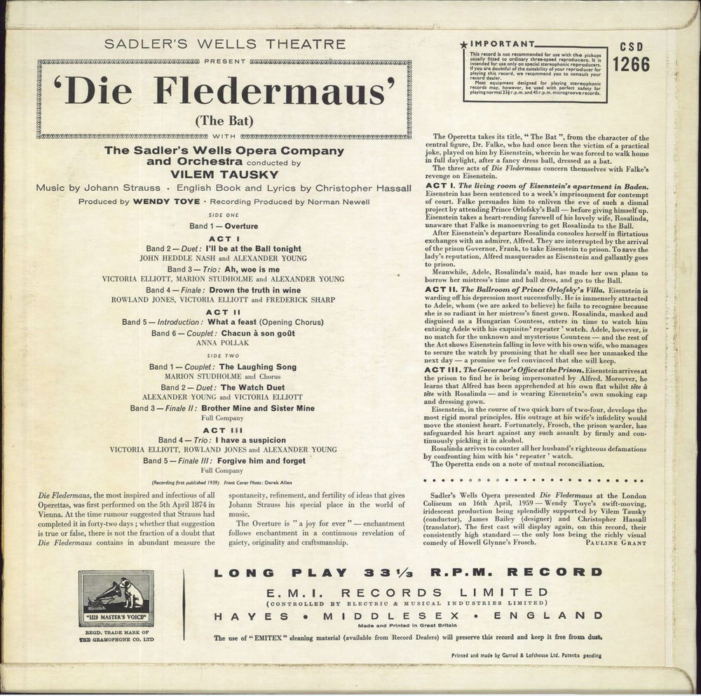 Johann Strauss II (1825-1899) Strauss: Die Fledermaus (The Bat) UK vinyl LP album (LP record)