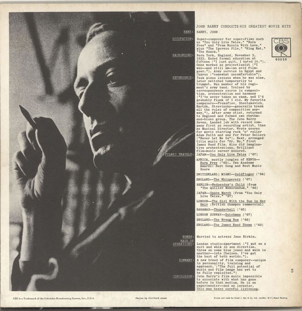 John Barry (Composer) John Barry Conducts His Greatest Movie Hits UK vinyl LP album (LP record) JBYLPJO693348