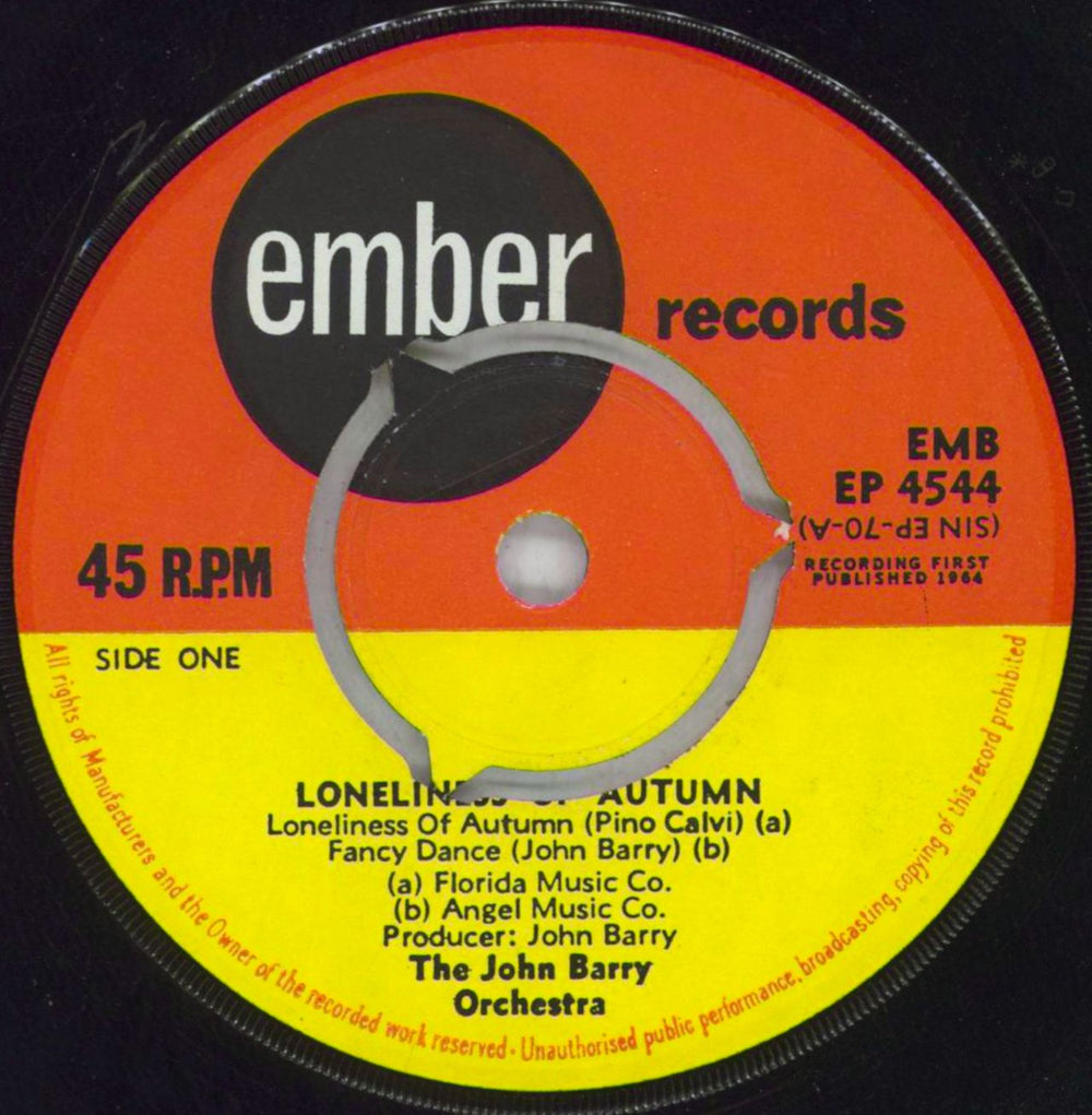 John Barry (Composer) The Loneliness Of Autumn UK 7" vinyl single (7 inch record / 45) JBY07TH819228