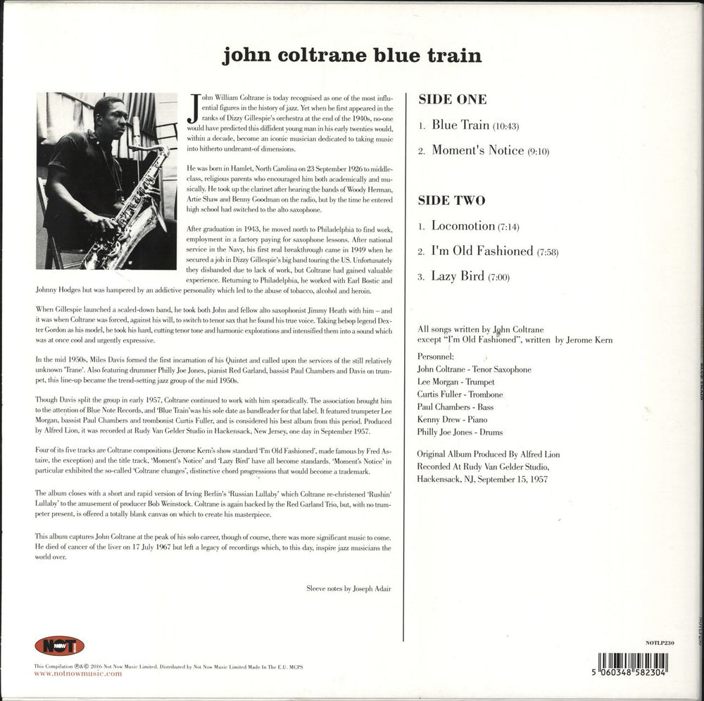 John Coltrane Blue Train - 180gram Blue Vinyl UK vinyl LP album (LP record) 5060348582304