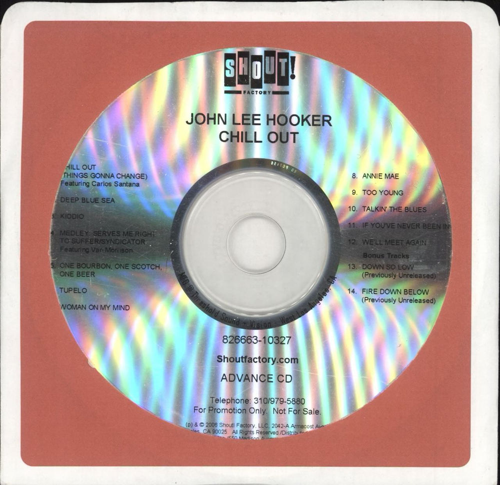 John Lee Hooker Chill Out US Promo CD-R acetate CD-R