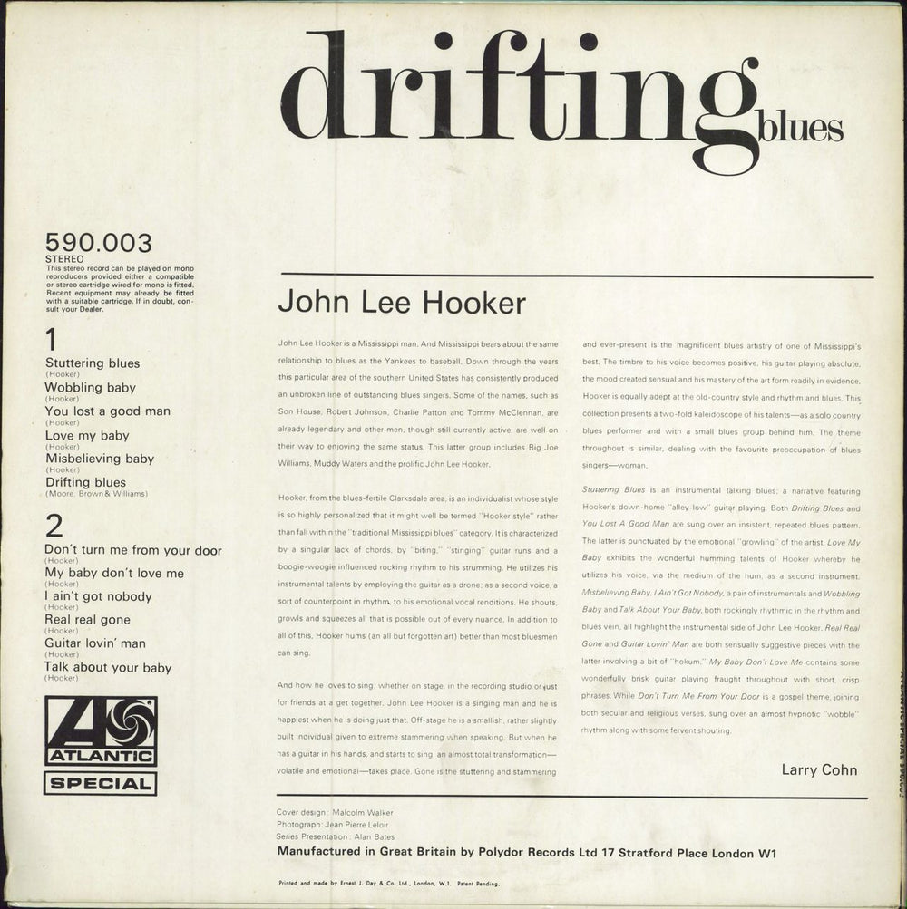 John Lee Hooker Drifting Blues - EX UK vinyl LP album (LP record)