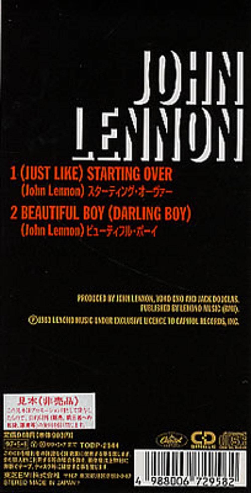 John Lennon Starting Over Japanese Promo 3" CD single (CD3) LENC3ST135602