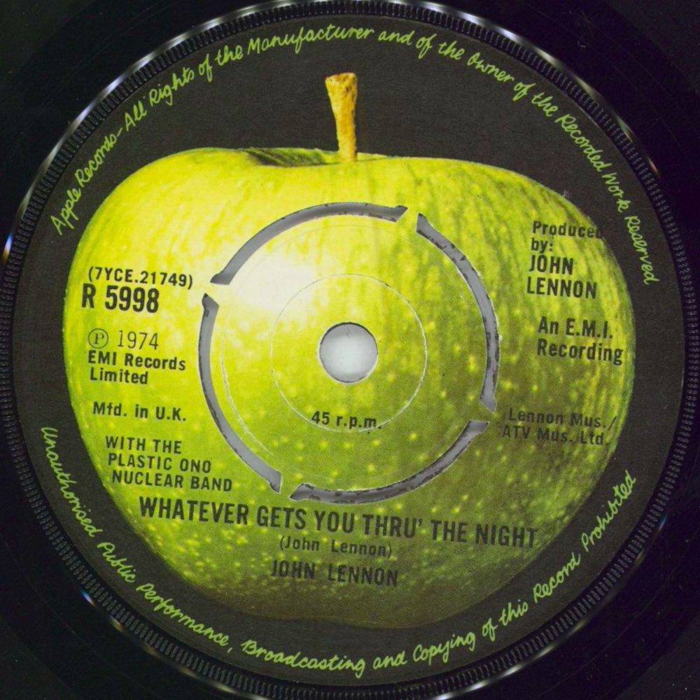 John Lennon Whatever Gets You Thru' The Night - 4pr UK 7" vinyl single (7 inch record / 45) R5998