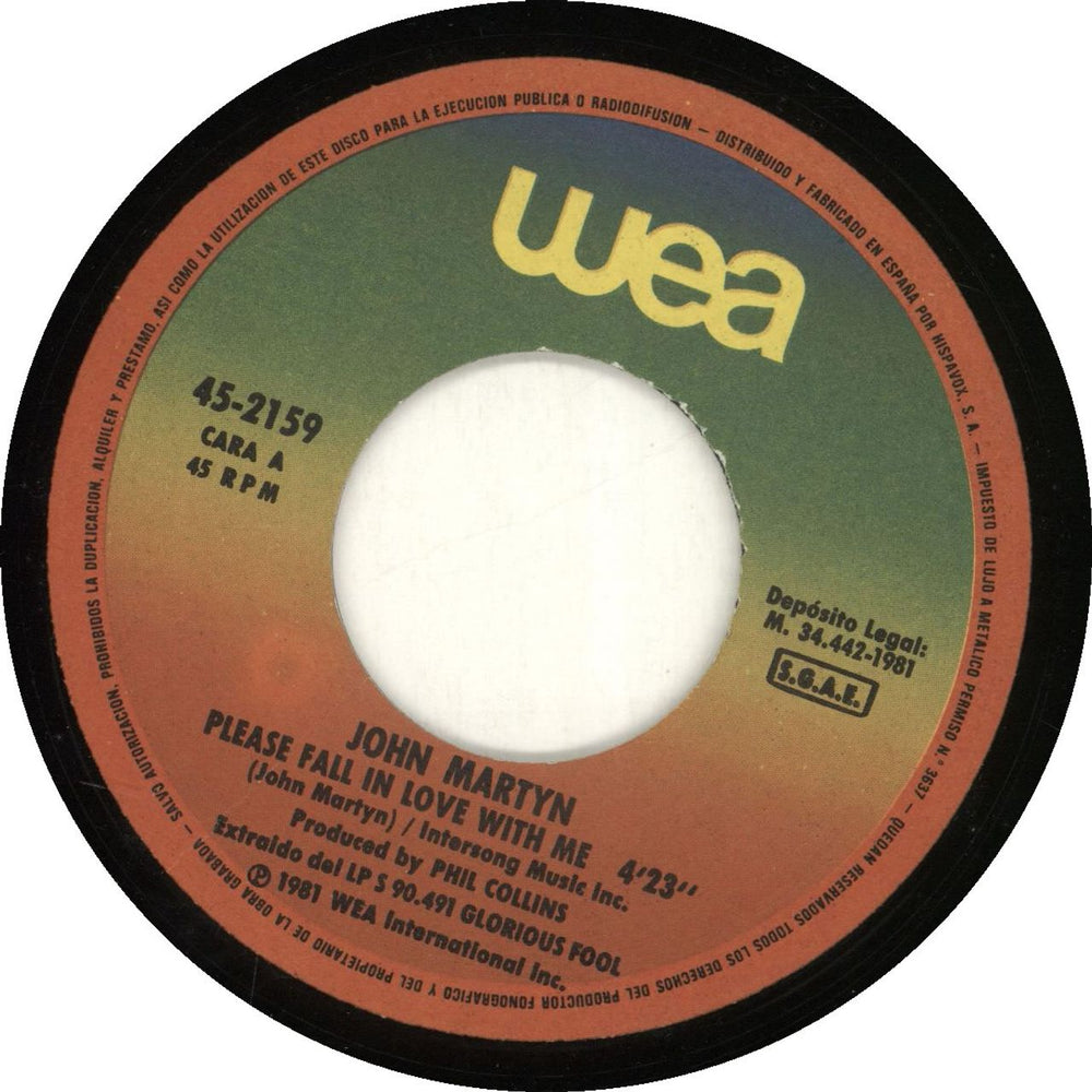 John Martyn Please Fall In Love With Me Spanish 7" vinyl single (7 inch record / 45) 45-2159