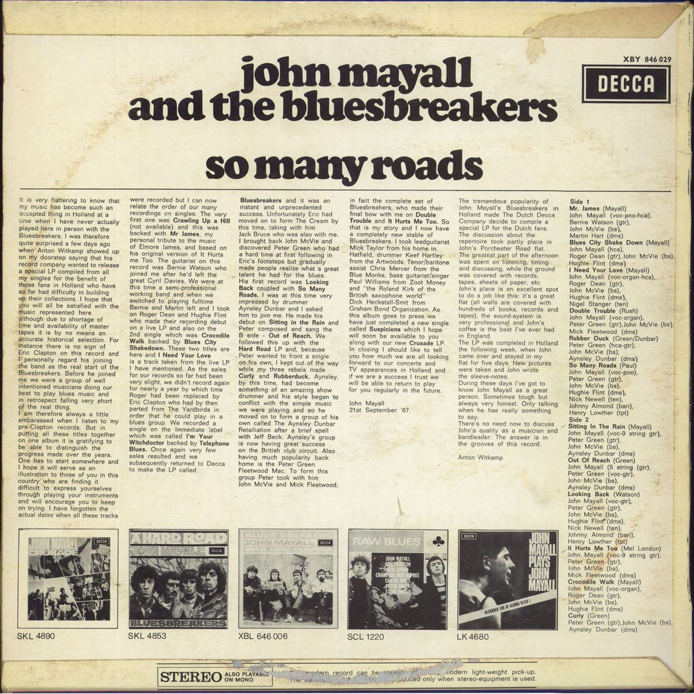 John Mayall So Many Roads Dutch vinyl LP album (LP record)