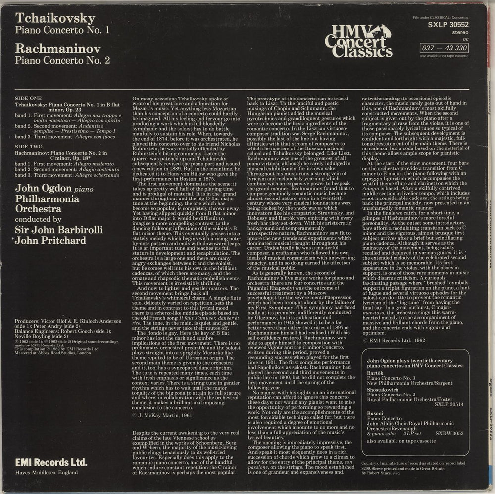 John Ogdon Tchaikovsky: Piano Concerto No. 1 In B Flat Minor / Rachmaninov: Piano Concerto No. 2 In C Minor UK vinyl LP album (LP record)