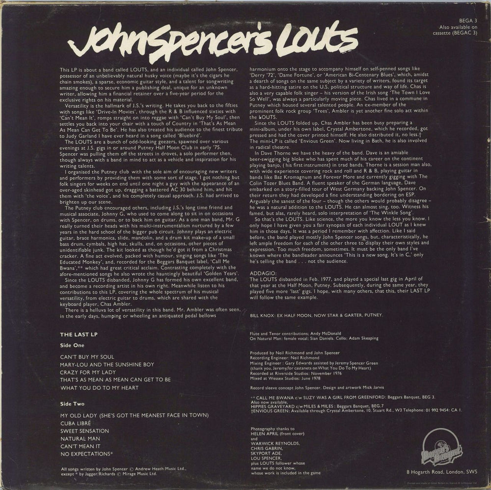 John Spencer's Louts The Last LP UK vinyl LP album (LP record)