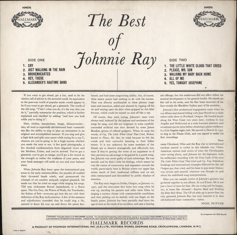 Johnnie Ray The Best Of Johnnie Ray UK vinyl LP album (LP record)