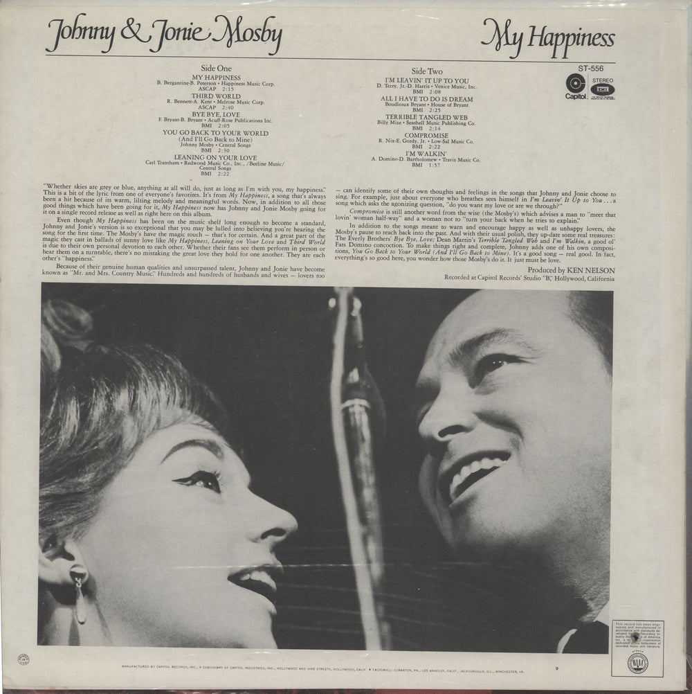 Johnny & Jonie Mosby My Happiness US vinyl LP album (LP record)