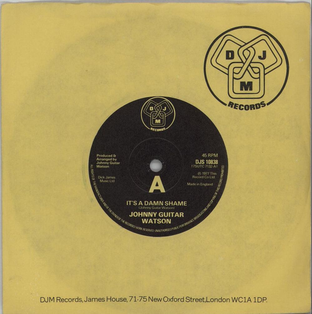 Johnny Guitar Watson It's A Damn Shame UK 7" vinyl single (7 inch record / 45) DJS10838