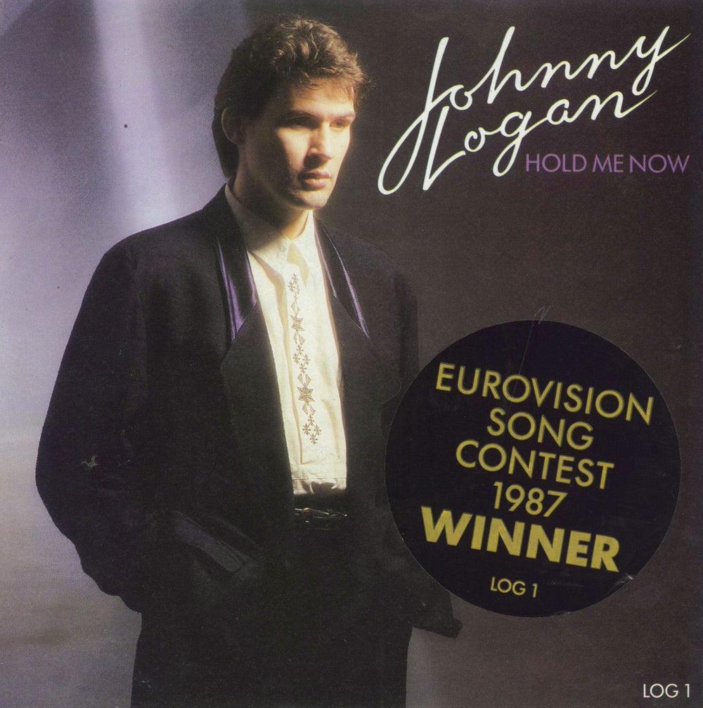 Johnny Logan Hold Me Now-Eurovision winner sticker UK 7" vinyl single (7 inch record / 45) LOG1