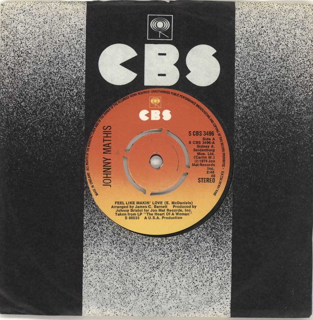 Johnny Mathis Feel Like Makin' Love UK 7" vinyl single (7 inch record / 45) SCBS3496