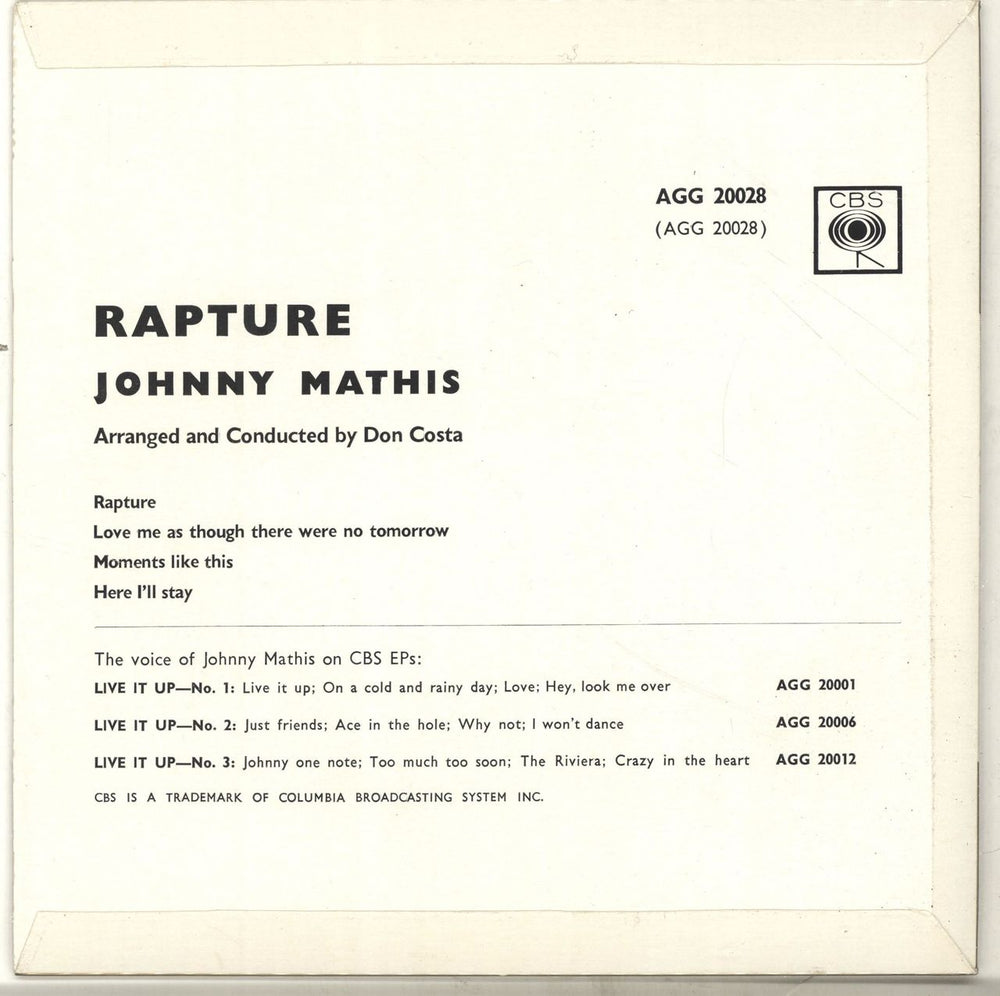 Johnny Mathis Rapture EP UK 7" vinyl single (7 inch record / 45) J-M07RA697092