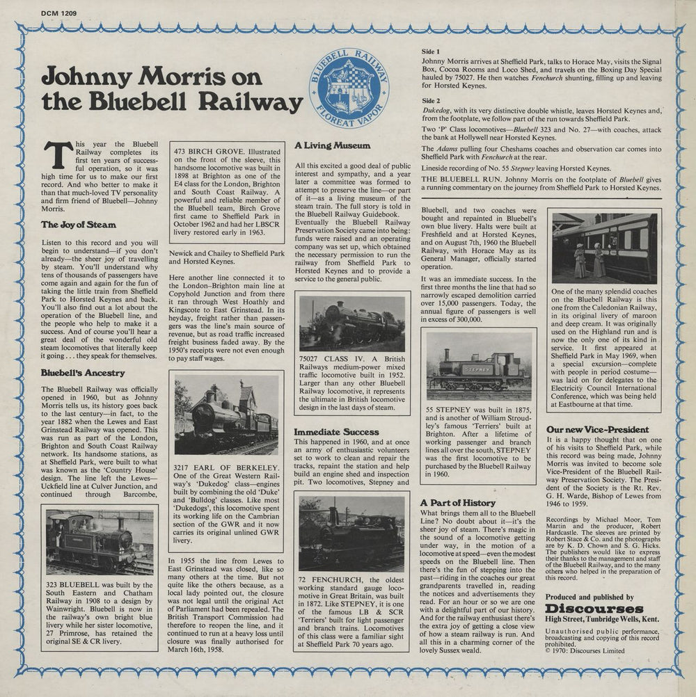 Johnny Morris On The Bluebell Railway UK vinyl LP album (LP record)