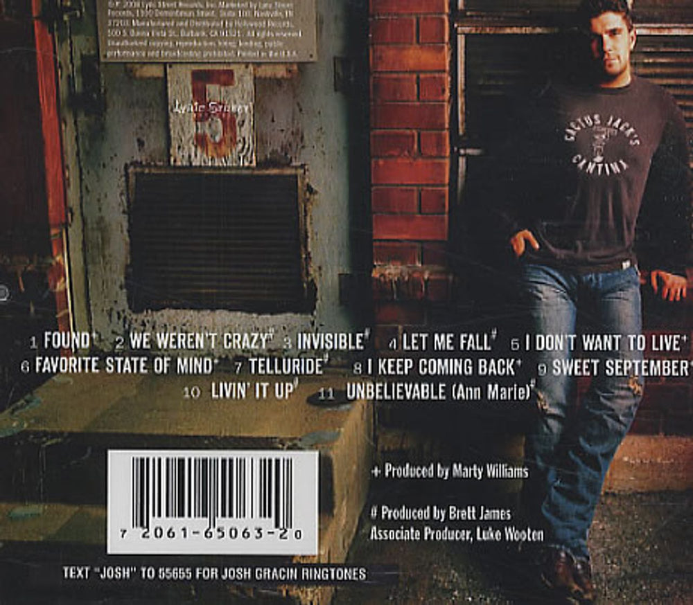 Josh Gracin We Weren't Crazy US Promo CD-R acetate CD-R ACETATE