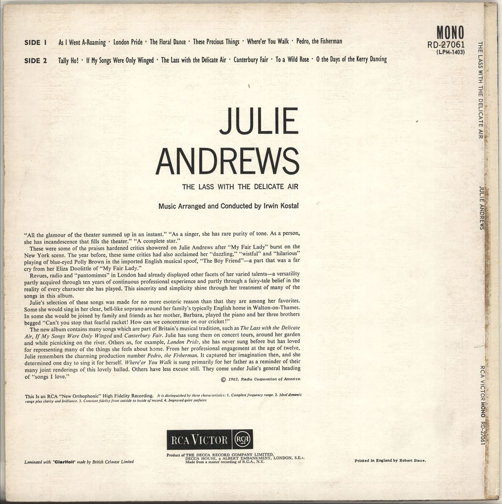 Julie Andrews The Lass With The Delicate Air - 3rd UK vinyl LP album (LP record) JARLPTH707306