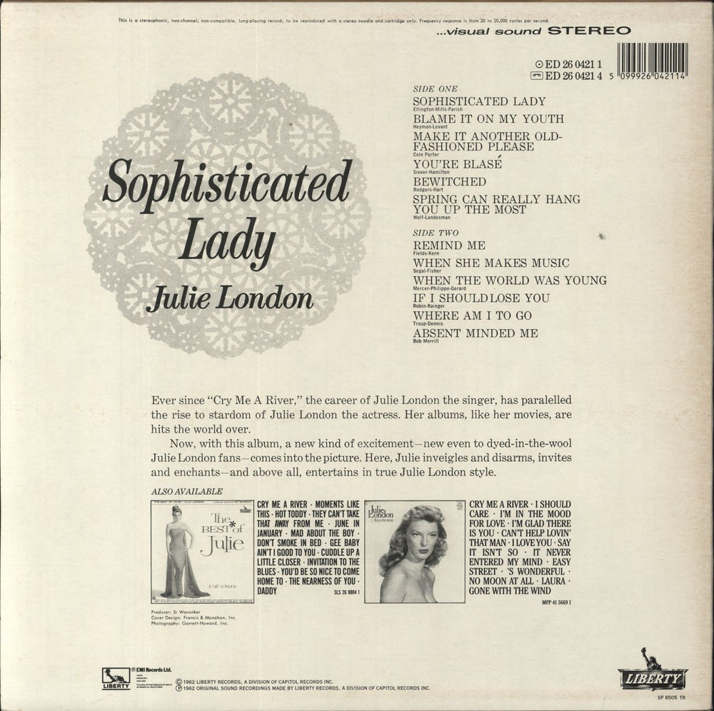 Julie London Sophisticated Lady UK vinyl LP album (LP record) 5099926042114