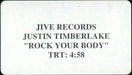 Justin Timberlake Rock Your Body US Promo video (VHS or PAL or NTSC) PROMO VIDEO
