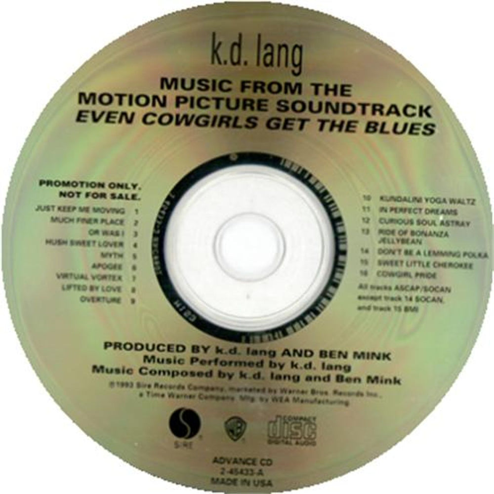 K.D. Lang Music From The Motion Picture... Even Cowgirls US Promo CD album (CDLP) 2-45433-A