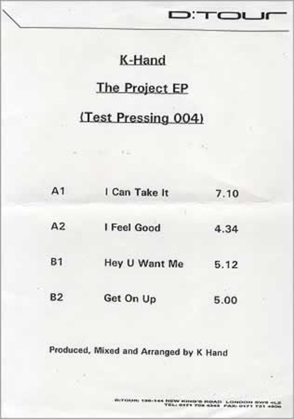 K-Hand The Project EP UK Promo 12" vinyl single (12 inch record / Maxi-single) KHD12TH394283